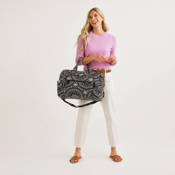 Women's Cotton Weekender Removable Adjustable Strap Travel Bag with 1 Zip Pocket - Picture 6 of 10